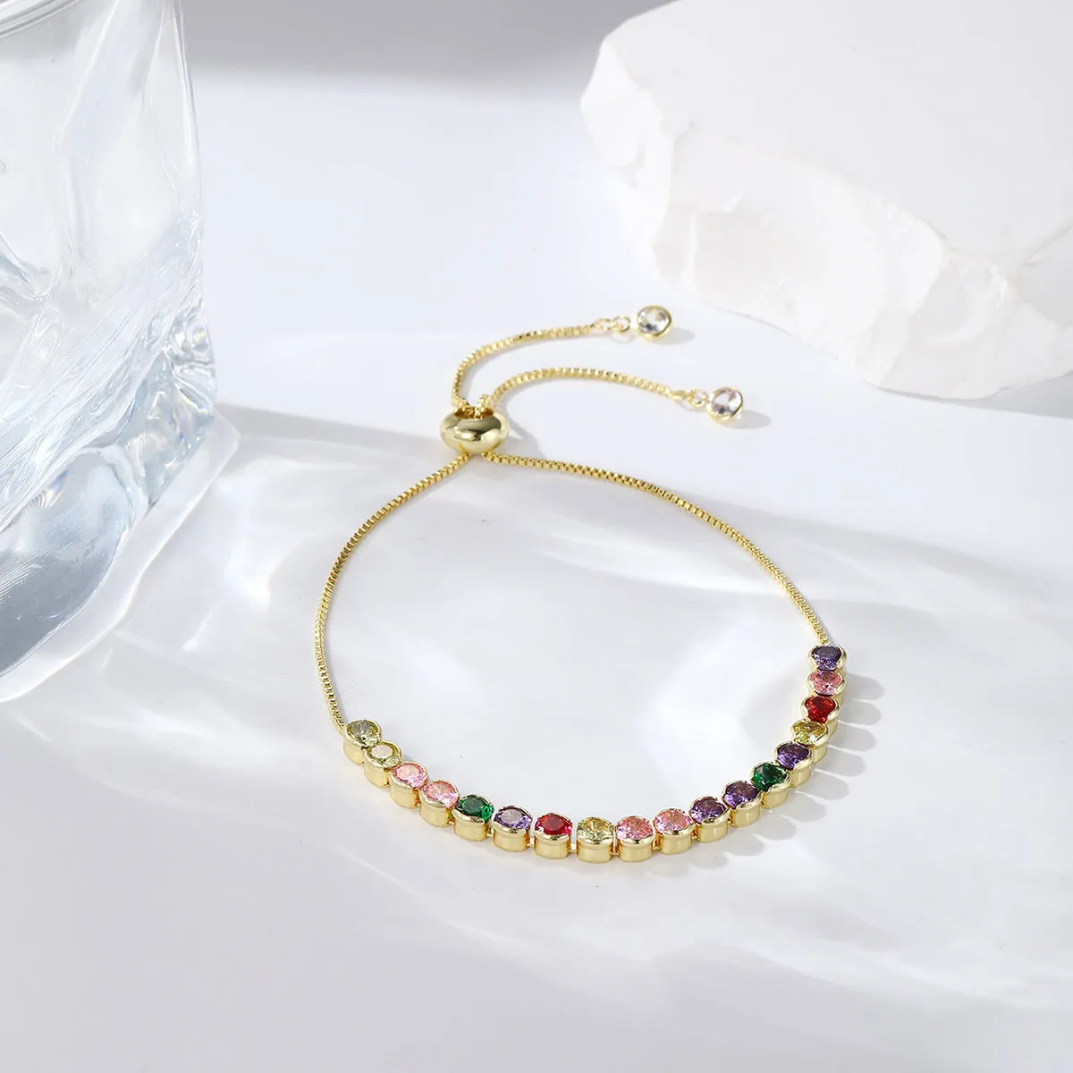 Multicolor Crystal & 18K Gold-Plated Round Adjustable Bracelet