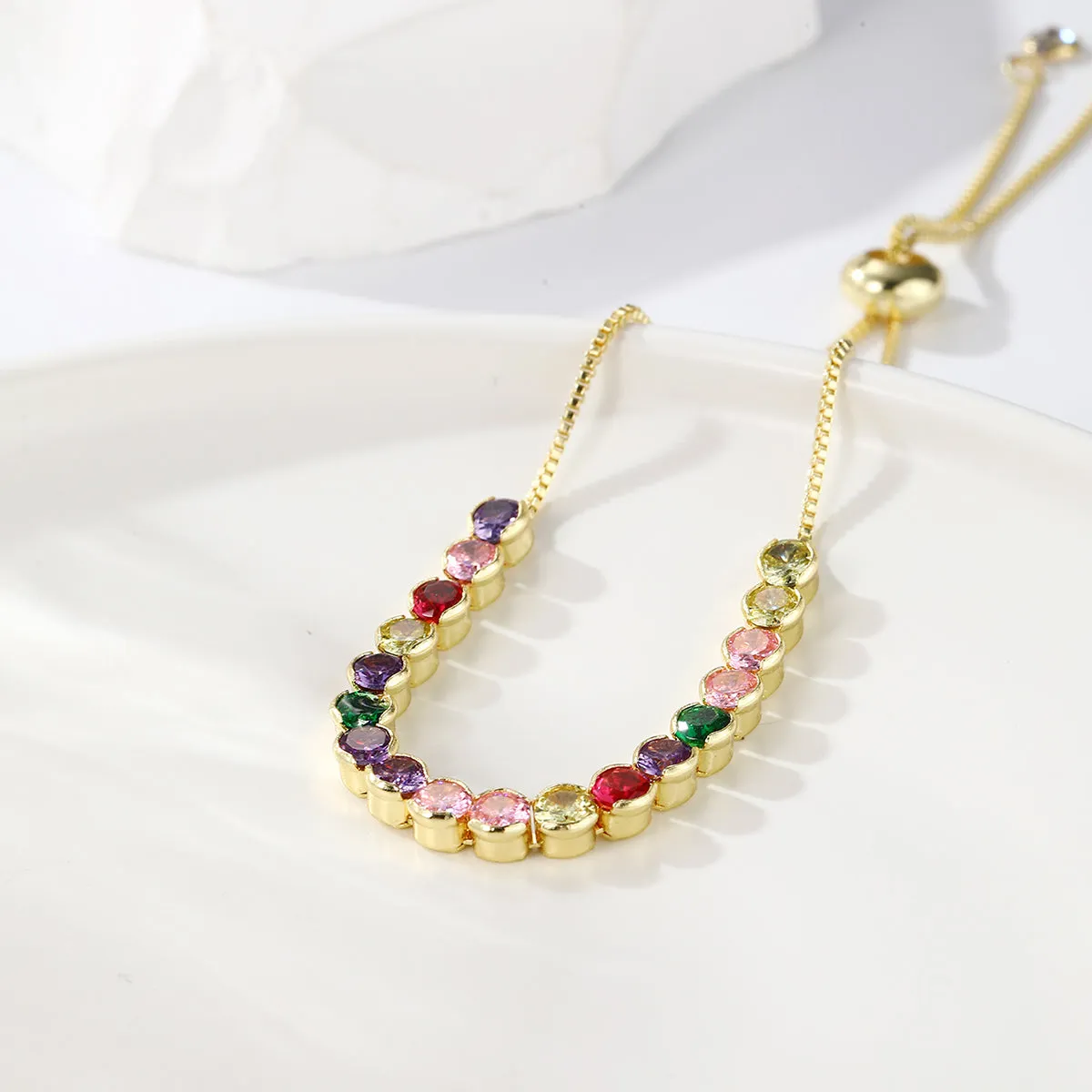 Multicolor Crystal & 18K Gold-Plated Round Adjustable Bracelet