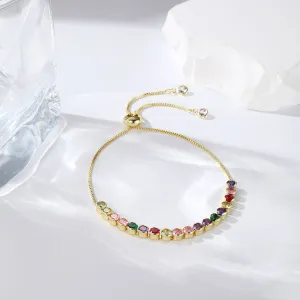 Multicolor Crystal & 18K Gold-Plated Round Adjustable Bracelet