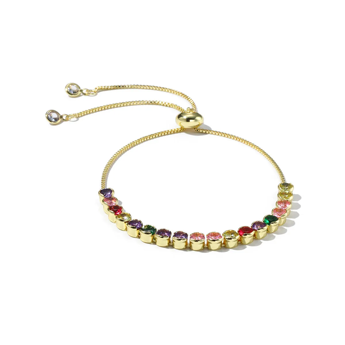 Multicolor Crystal & 18K Gold-Plated Round Adjustable Bracelet