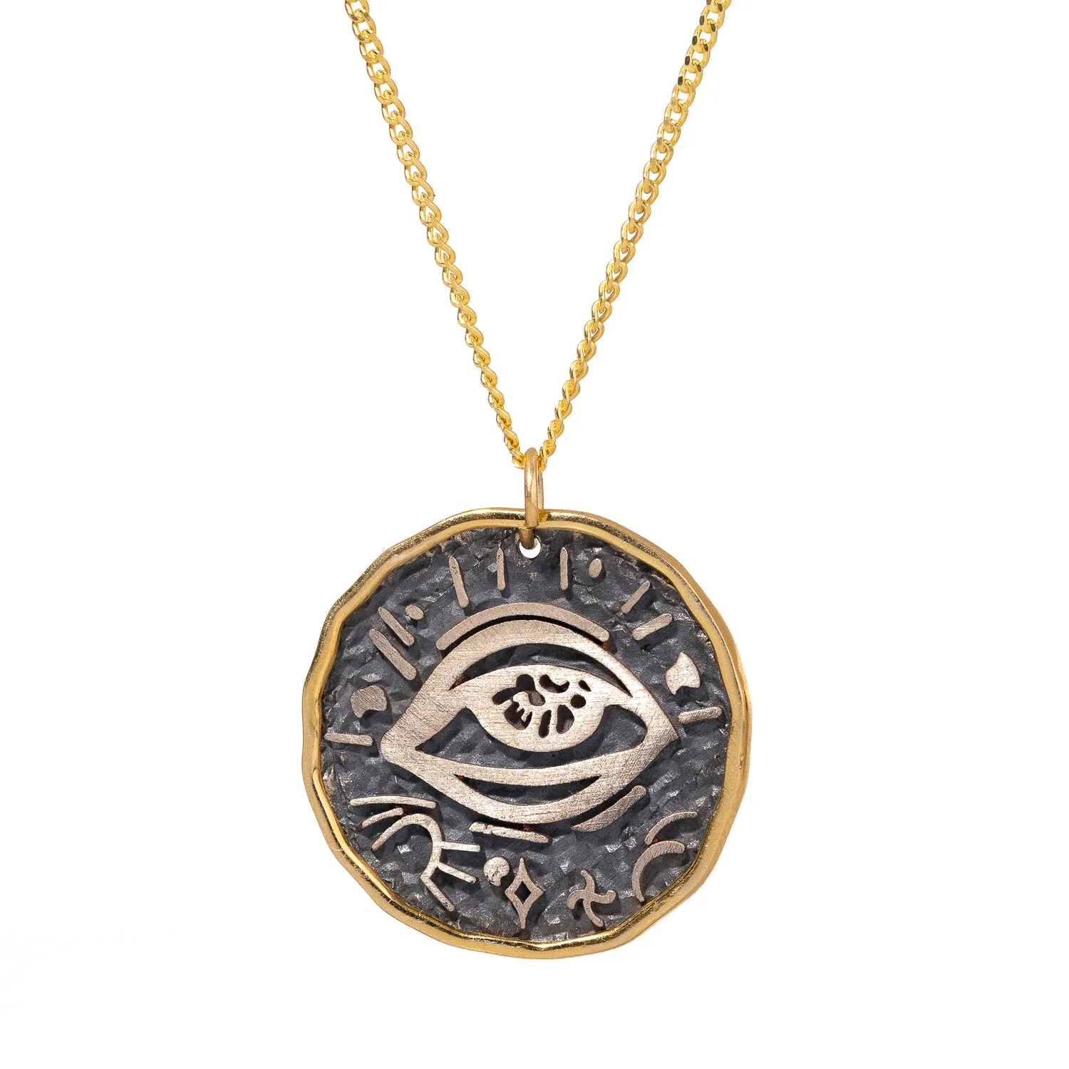 Mythological Symbol Pendant Sterling Silver & Gold Necklace