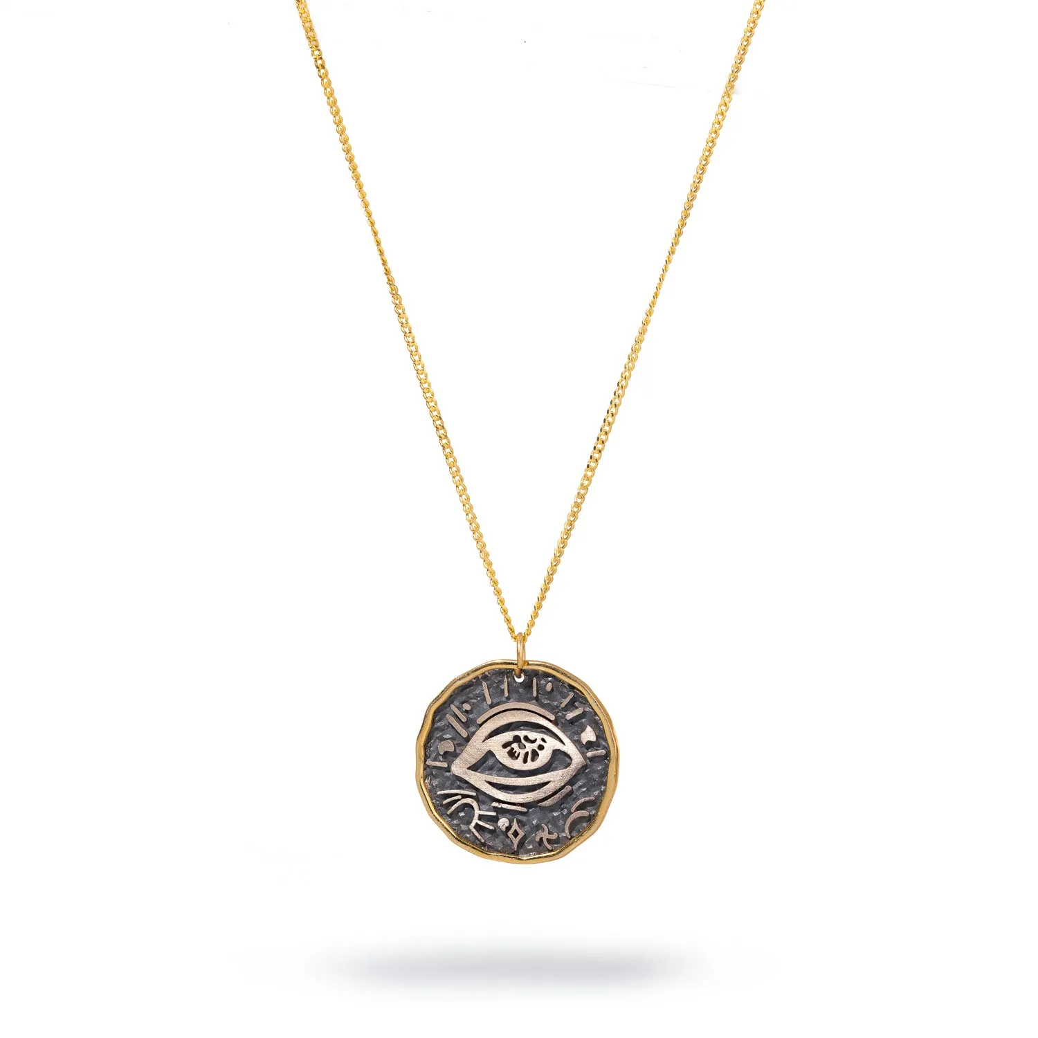 Mythological Symbol Pendant Sterling Silver & Gold Necklace