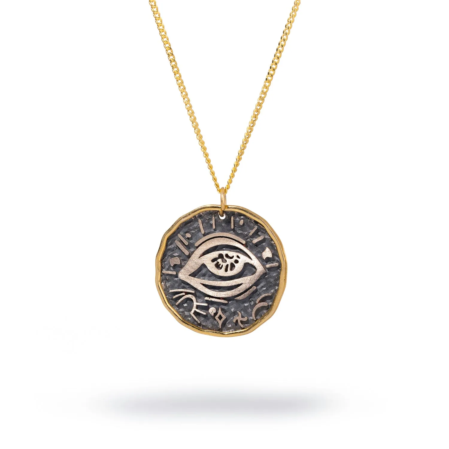 Mythological Symbol Pendant Sterling Silver & Gold Necklace