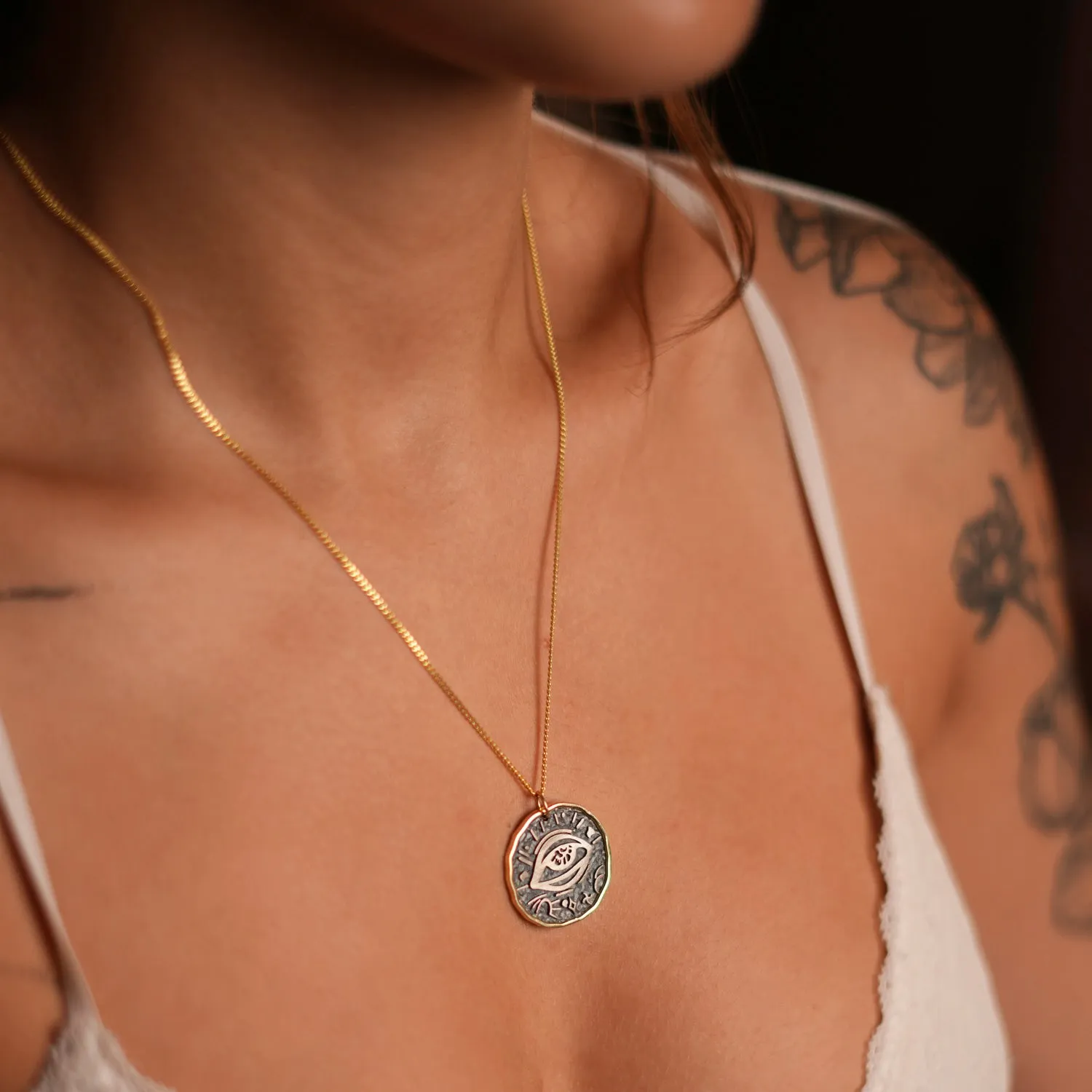 Mythological Symbol Pendant Sterling Silver & Gold Necklace