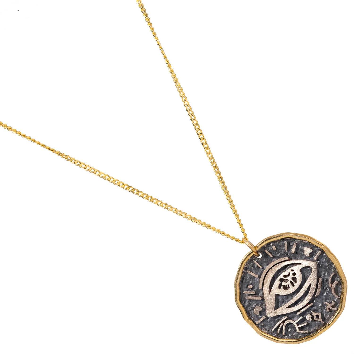 Mythological Symbol Pendant Sterling Silver & Gold Necklace