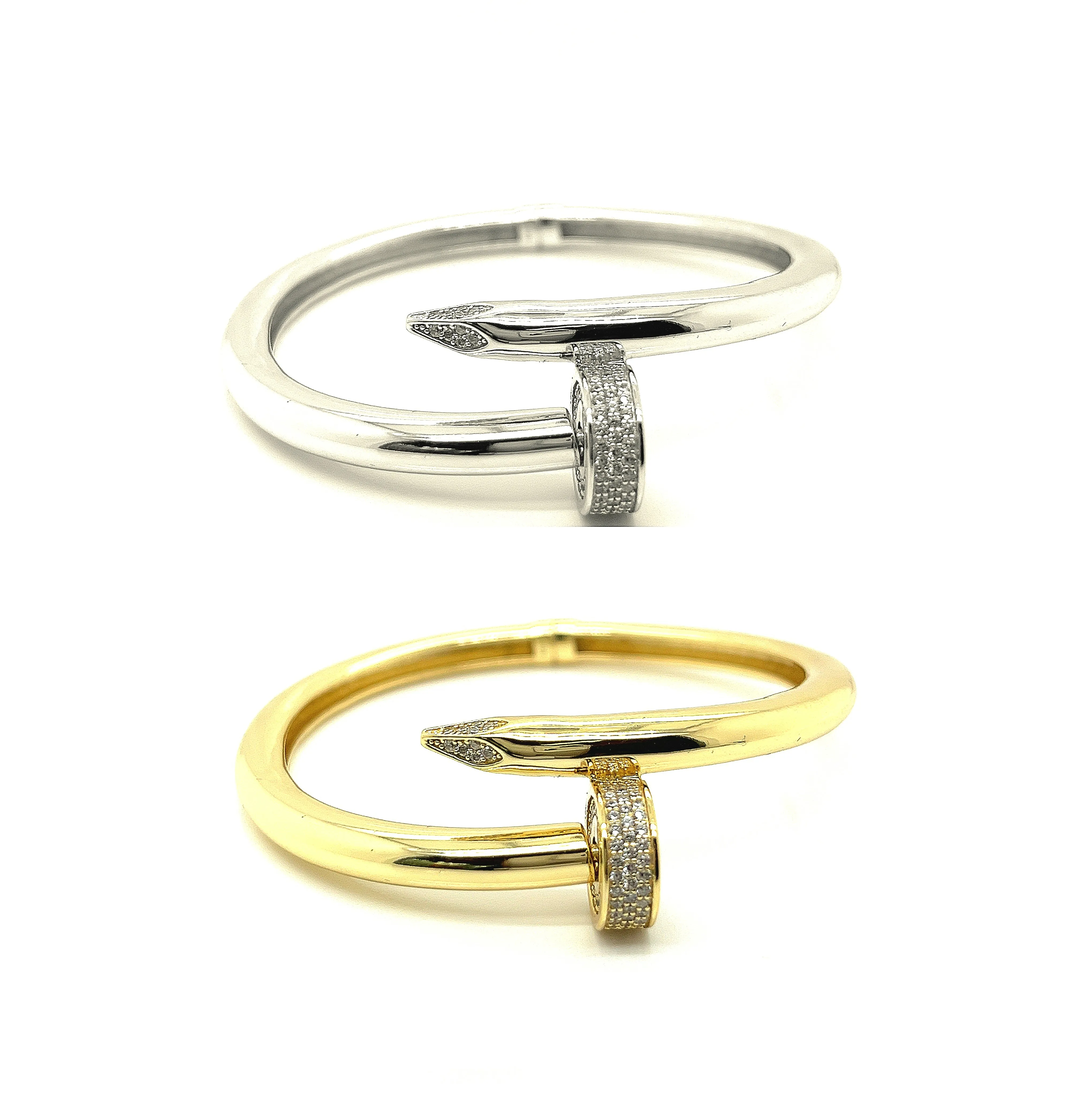 Nail Style Pave Shine Zirconia Juste un Clou Sterling Bracelet Bangle