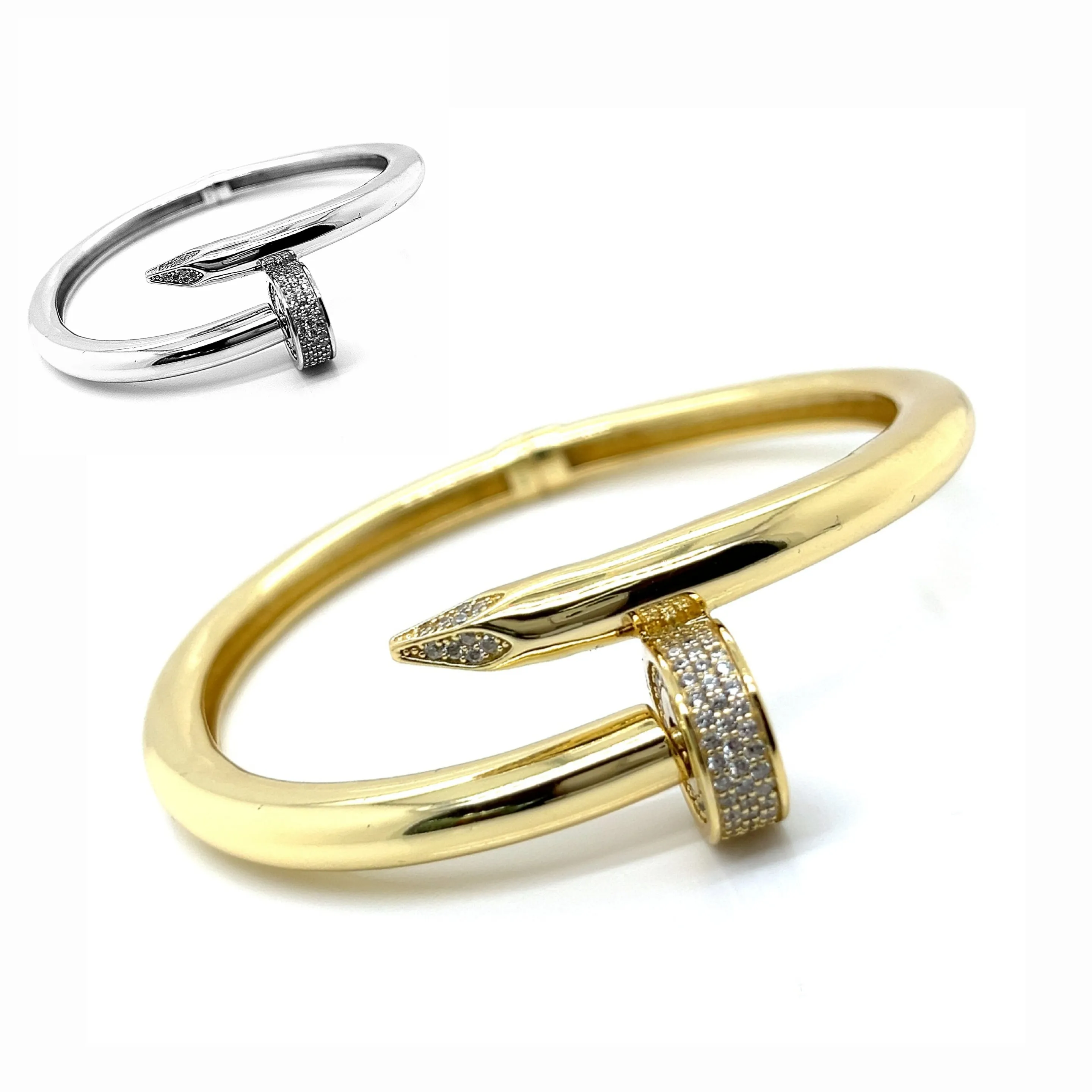 Nail Style Pave Shine Zirconia Juste un Clou Sterling Bracelet Bangle