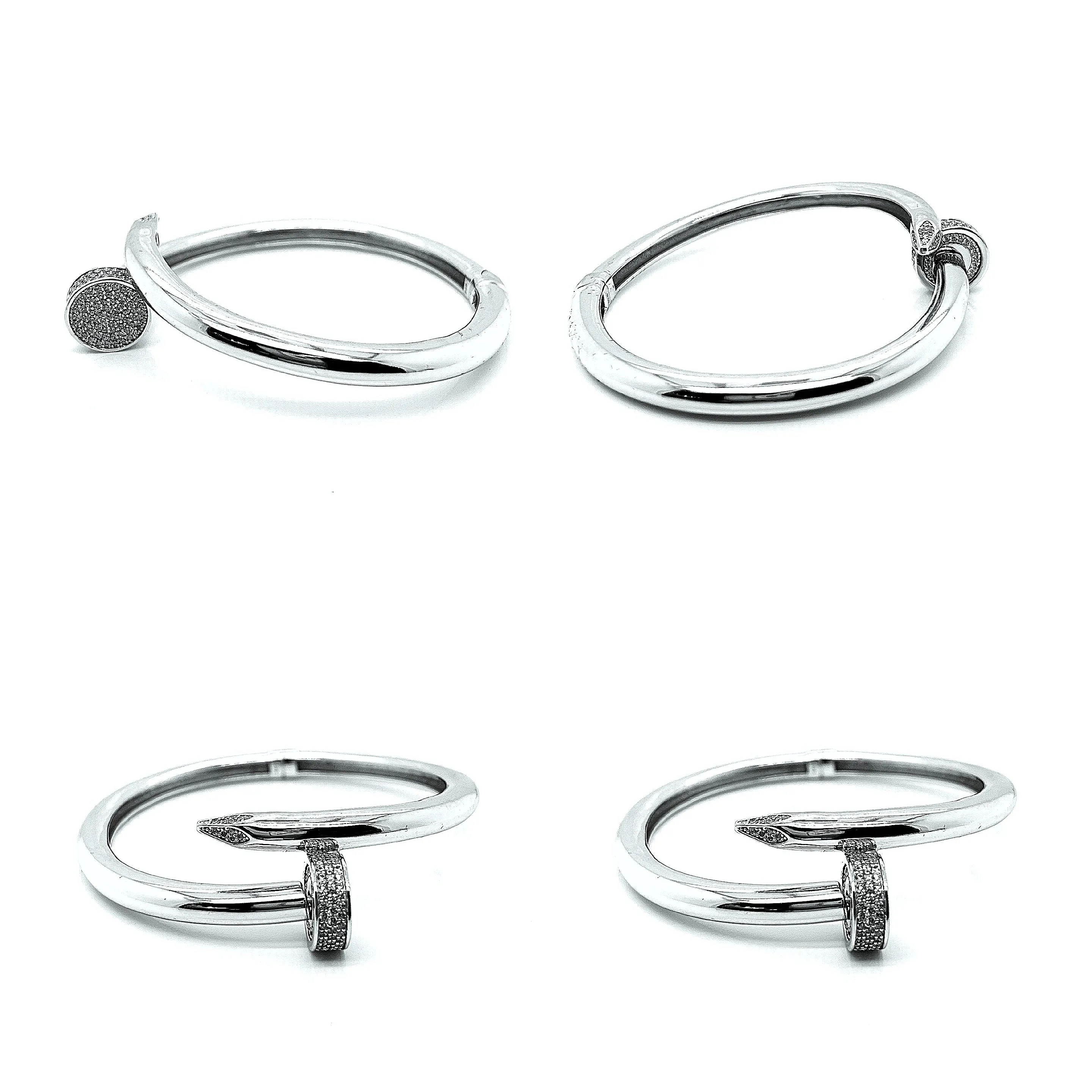 Nail Style Pave Shine Zirconia Juste un Clou Sterling Bracelet Bangle