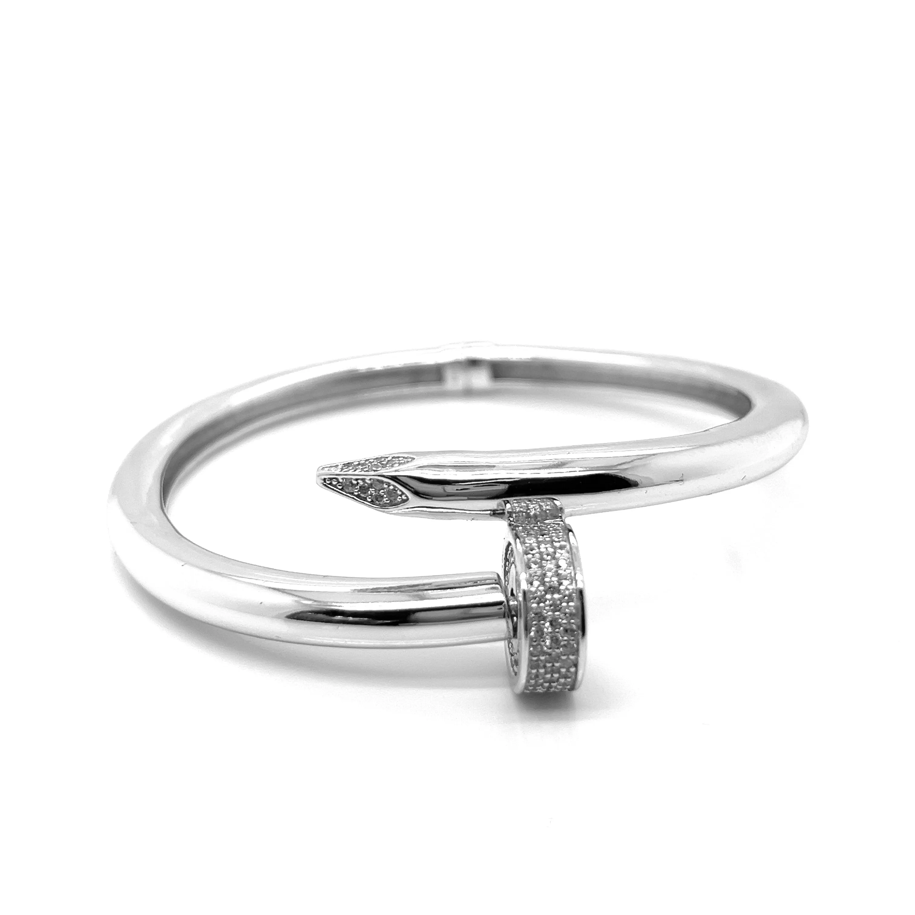 Nail Style Pave Shine Zirconia Juste un Clou Sterling Bracelet Bangle