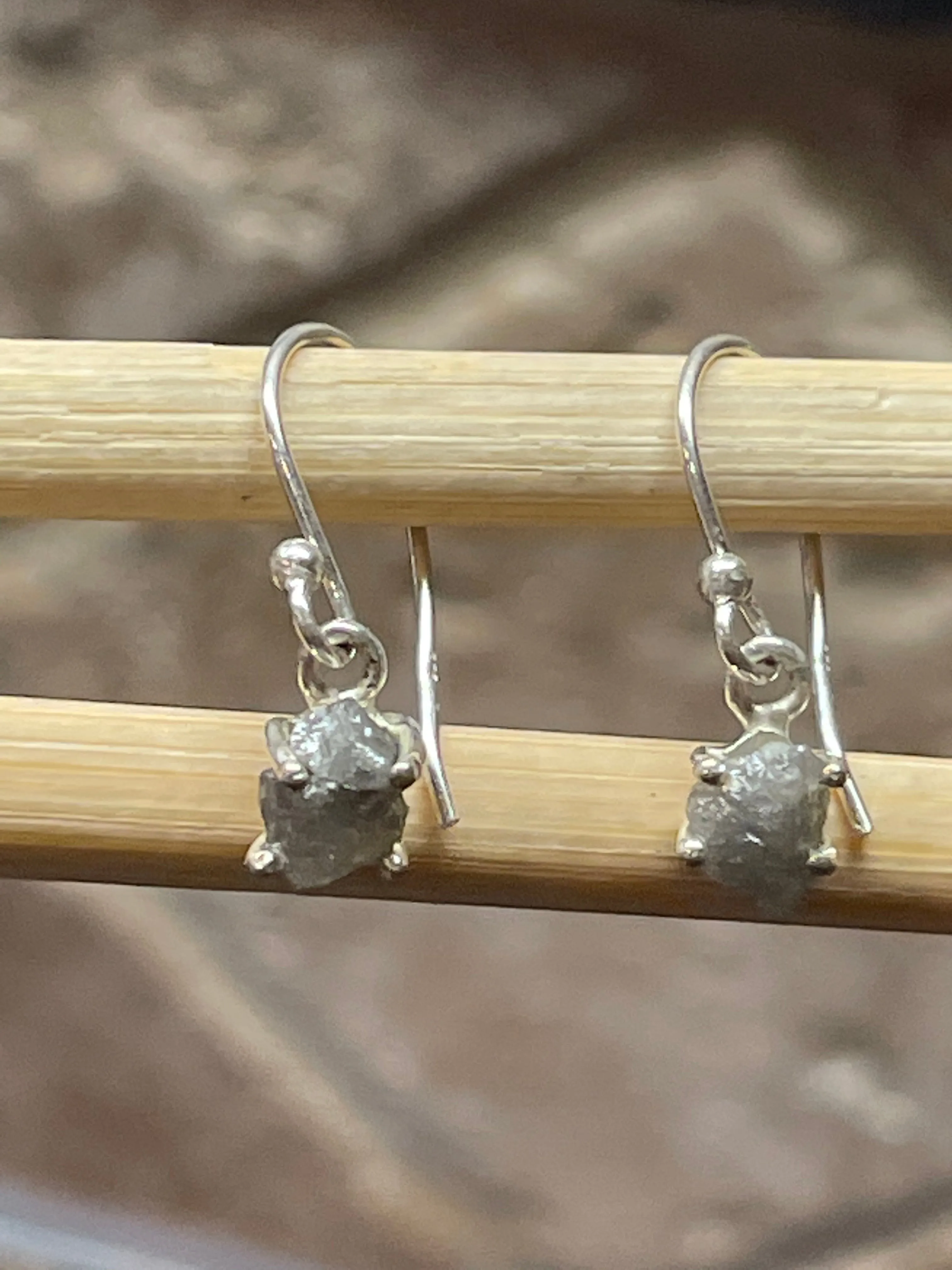 Natural Raw Diamond 925 Solid Sterling Silver Earrings 25mm