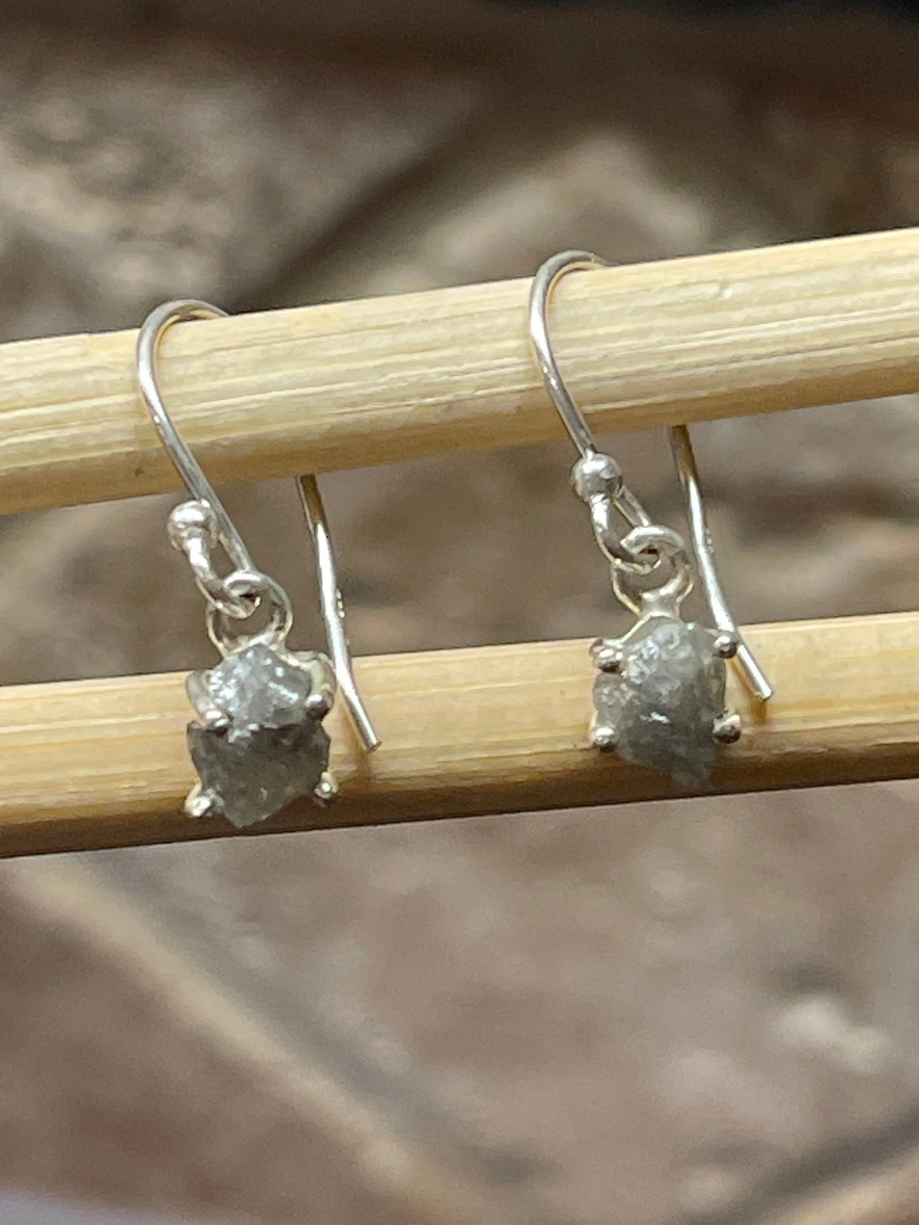 Natural Raw Diamond 925 Solid Sterling Silver Earrings 25mm