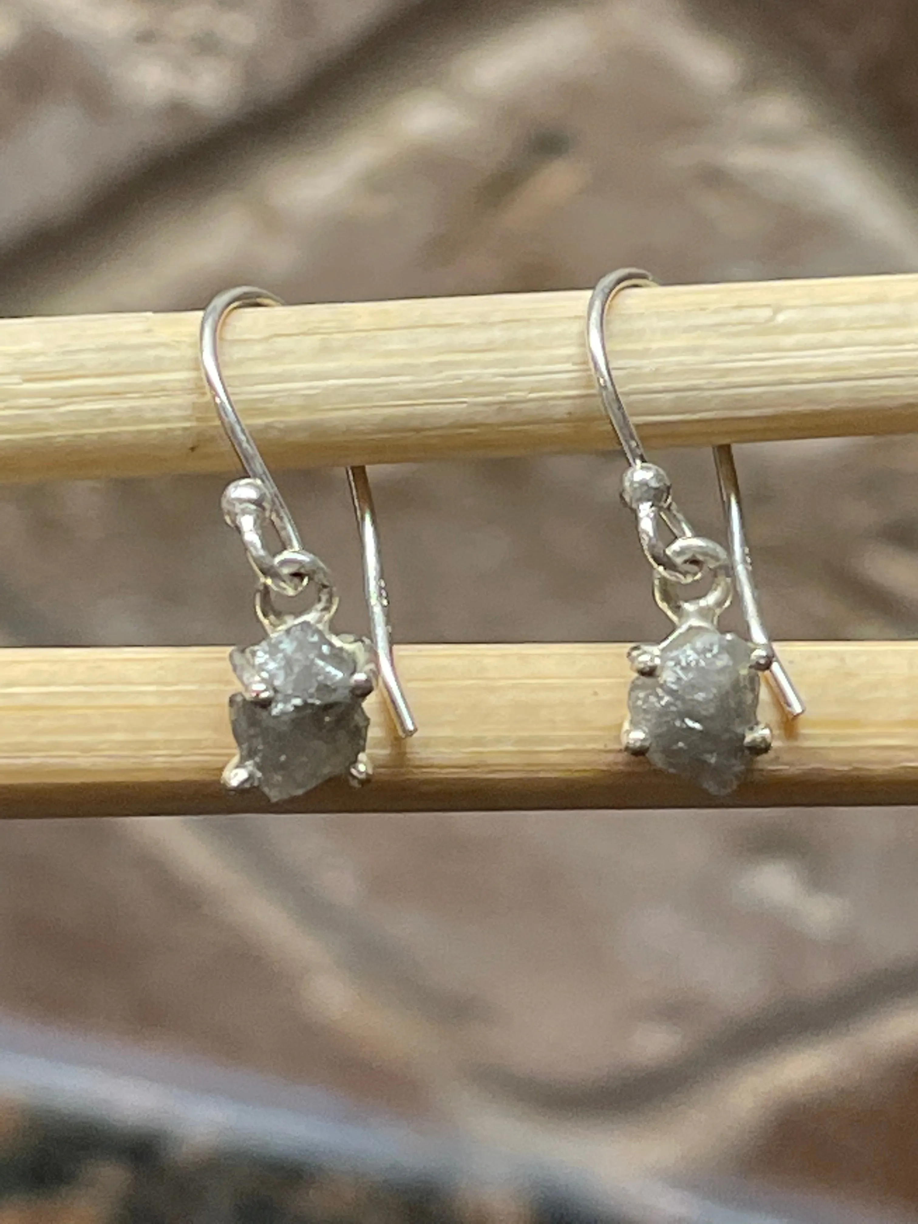 Natural Raw Diamond 925 Solid Sterling Silver Earrings 25mm
