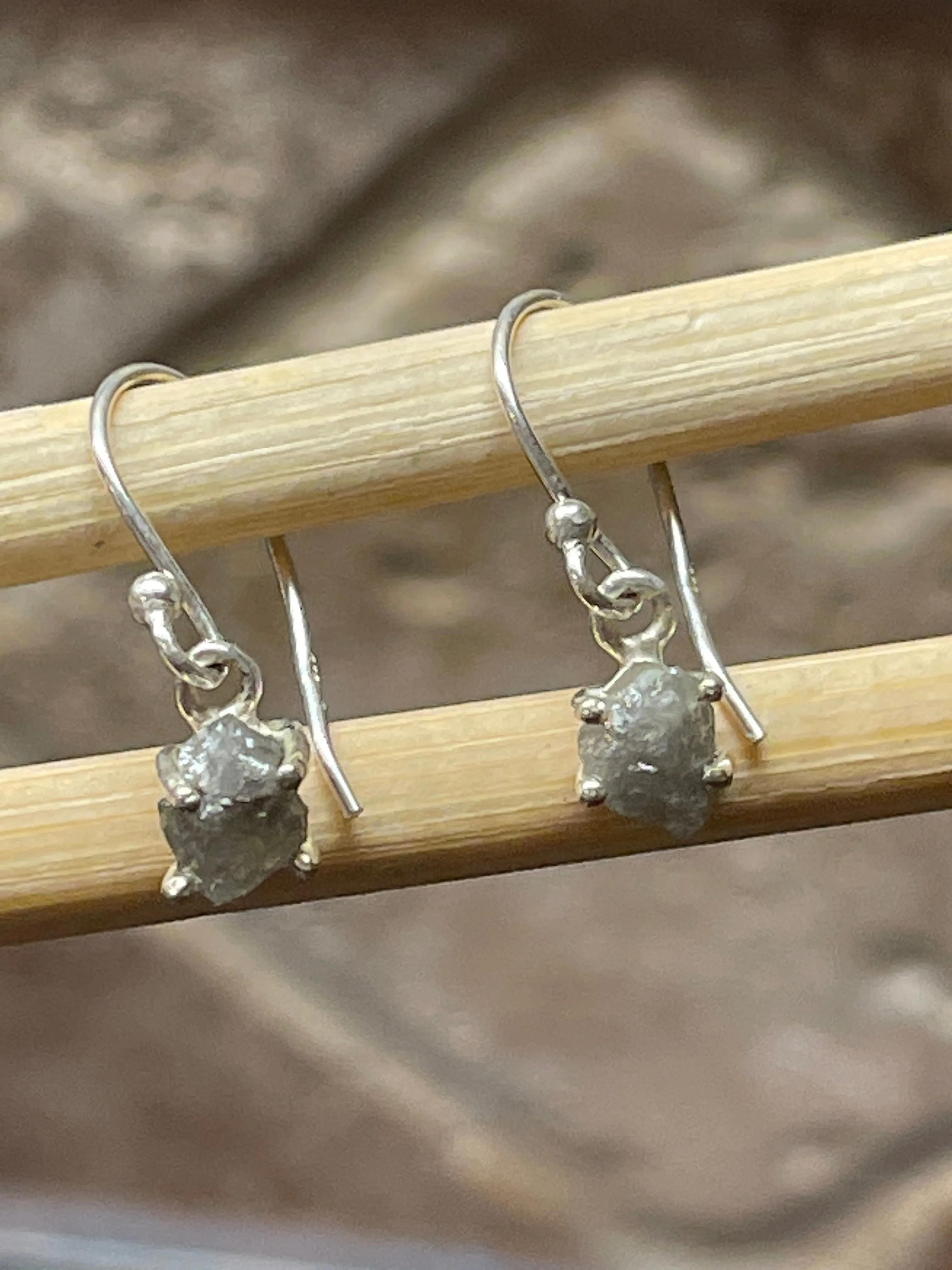 Natural Raw Diamond 925 Solid Sterling Silver Earrings 25mm