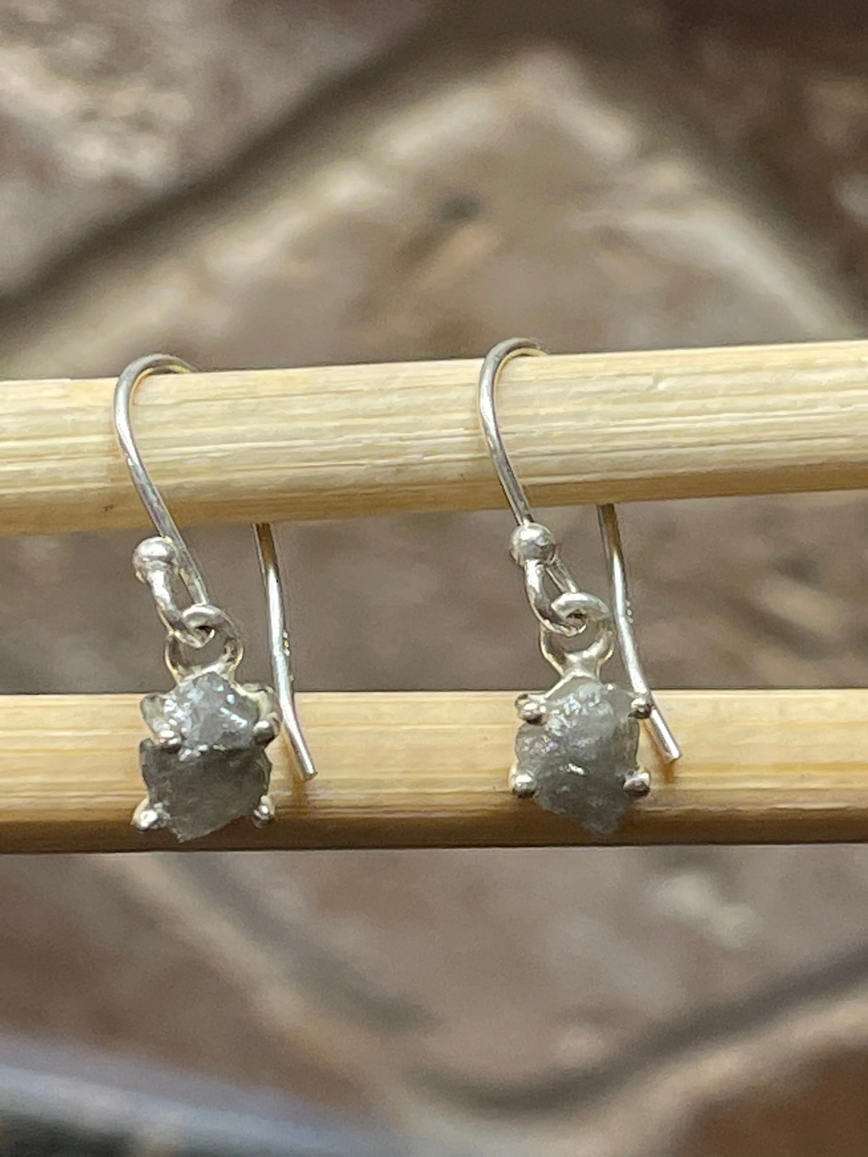 Natural Raw Diamond 925 Solid Sterling Silver Earrings 25mm