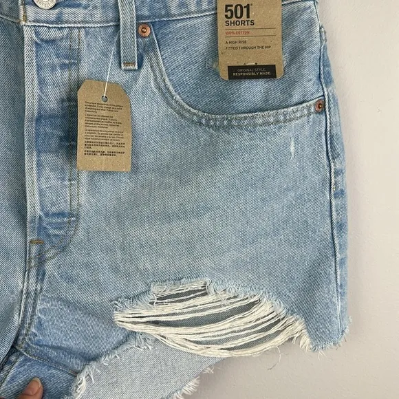 NEW Levi’s 501 Distressed Raw Hem Jean Shorts Cutofffs High Waisted 32 Cotton