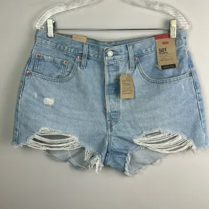 NEW Levi’s 501 Distressed Raw Hem Jean Shorts Cutofffs High Waisted 32 Cotton
