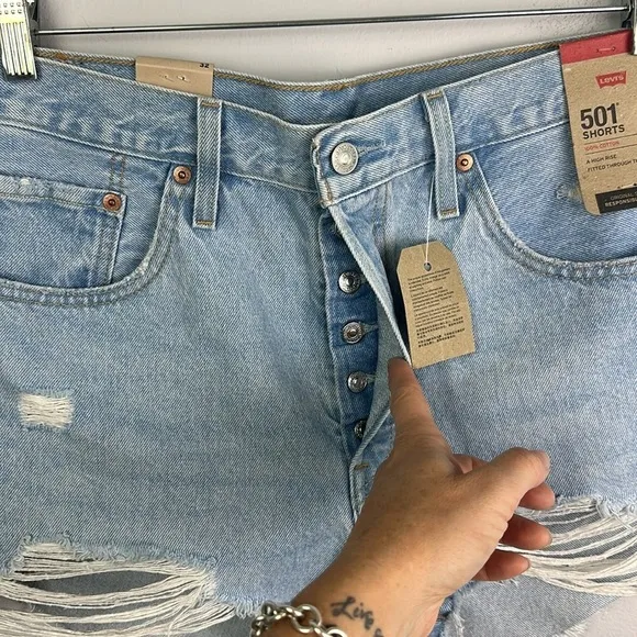 NEW Levi’s 501 Distressed Raw Hem Jean Shorts Cutofffs High Waisted 32 Cotton