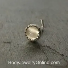 Nose Stud L Post - MOONSTONE 3mm - Bezel set Natural Moonstone Cabochon in Sterling Silver or 14k Solid Gold - Helix, Tragus, Cartilage, Ear