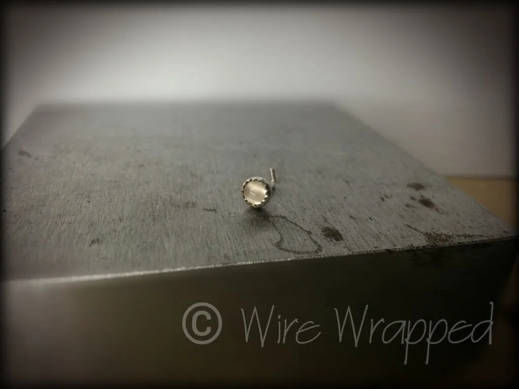 Nose Stud L Post - MOONSTONE 3mm - Bezel set Natural Moonstone Cabochon in Sterling Silver or 14k Solid Gold - Helix, Tragus, Cartilage, Ear