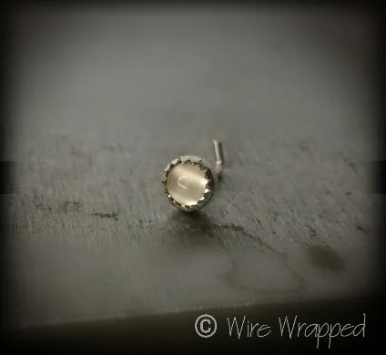 Nose Stud L Post - MOONSTONE 3mm - Bezel set Natural Moonstone Cabochon in Sterling Silver or 14k Solid Gold - Helix, Tragus, Cartilage, Ear