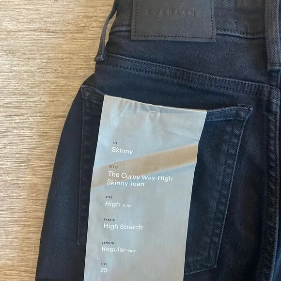 NWT Everlane The Curvy Way-High Skinny Jean Organic Cotton Size 25 Black