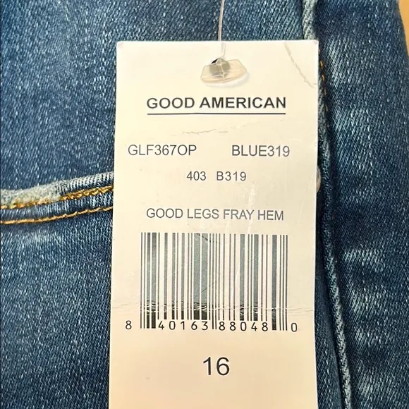 NWT Good American Good Legs Fray Hem Sz 16 Blue Stretch Denim Skinny Western