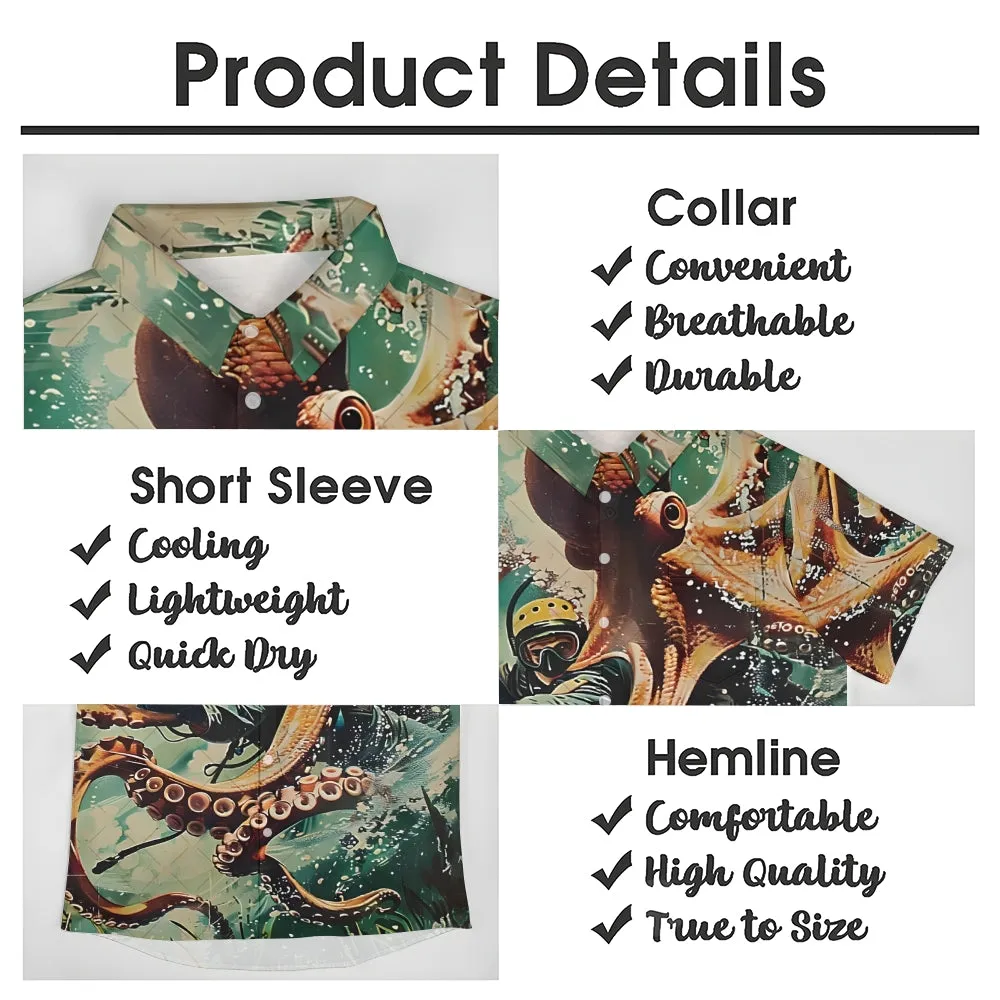 Octopus Diver Printed Casual Oversized Short Sleeve Shirt 2407000599