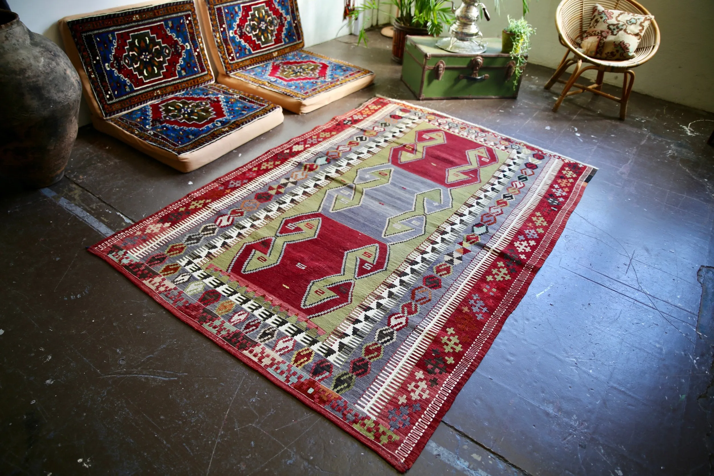 Old Konya Obruk Kilim 4.9ftx7.1ft