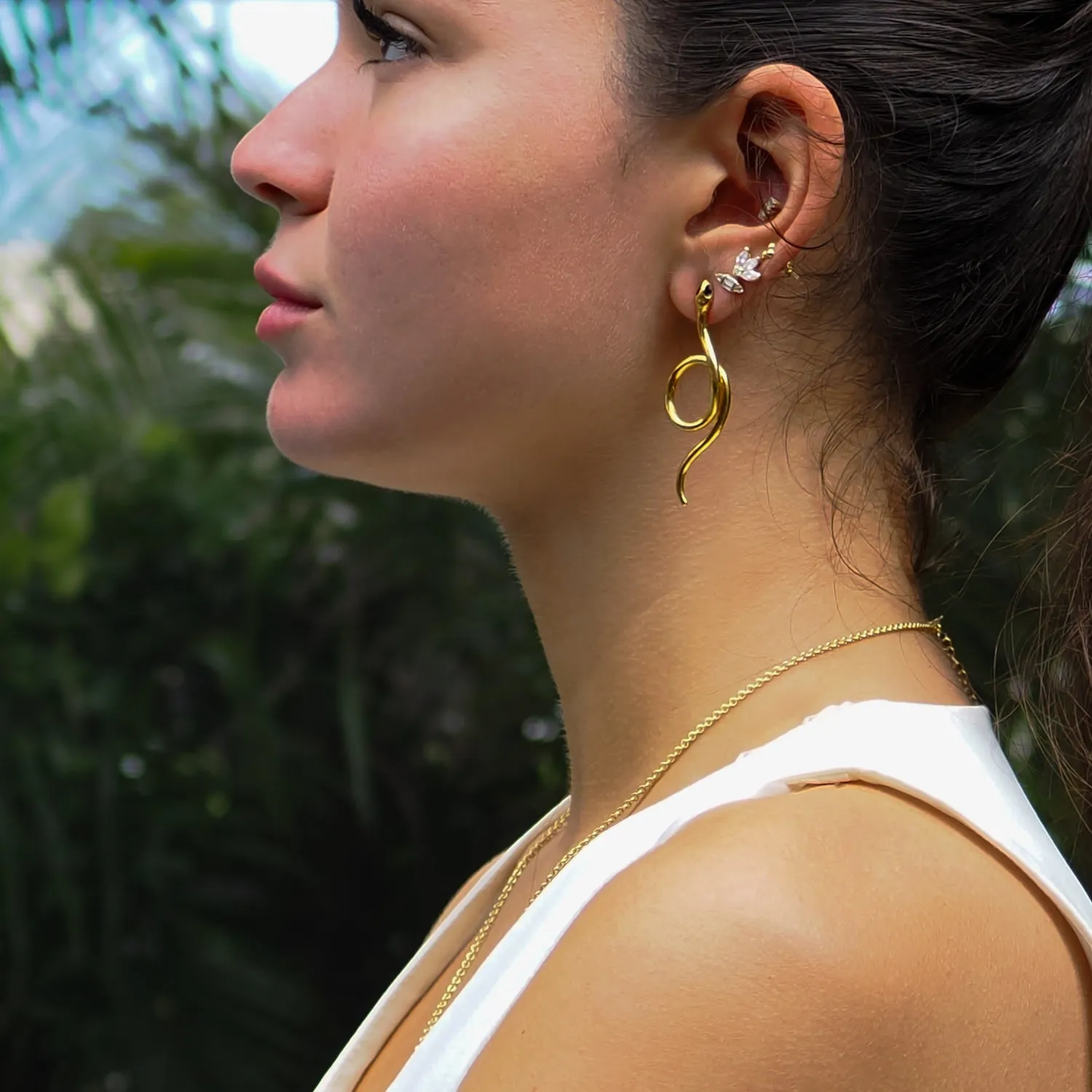 Onyx Eyed Serpent Gold Earrings