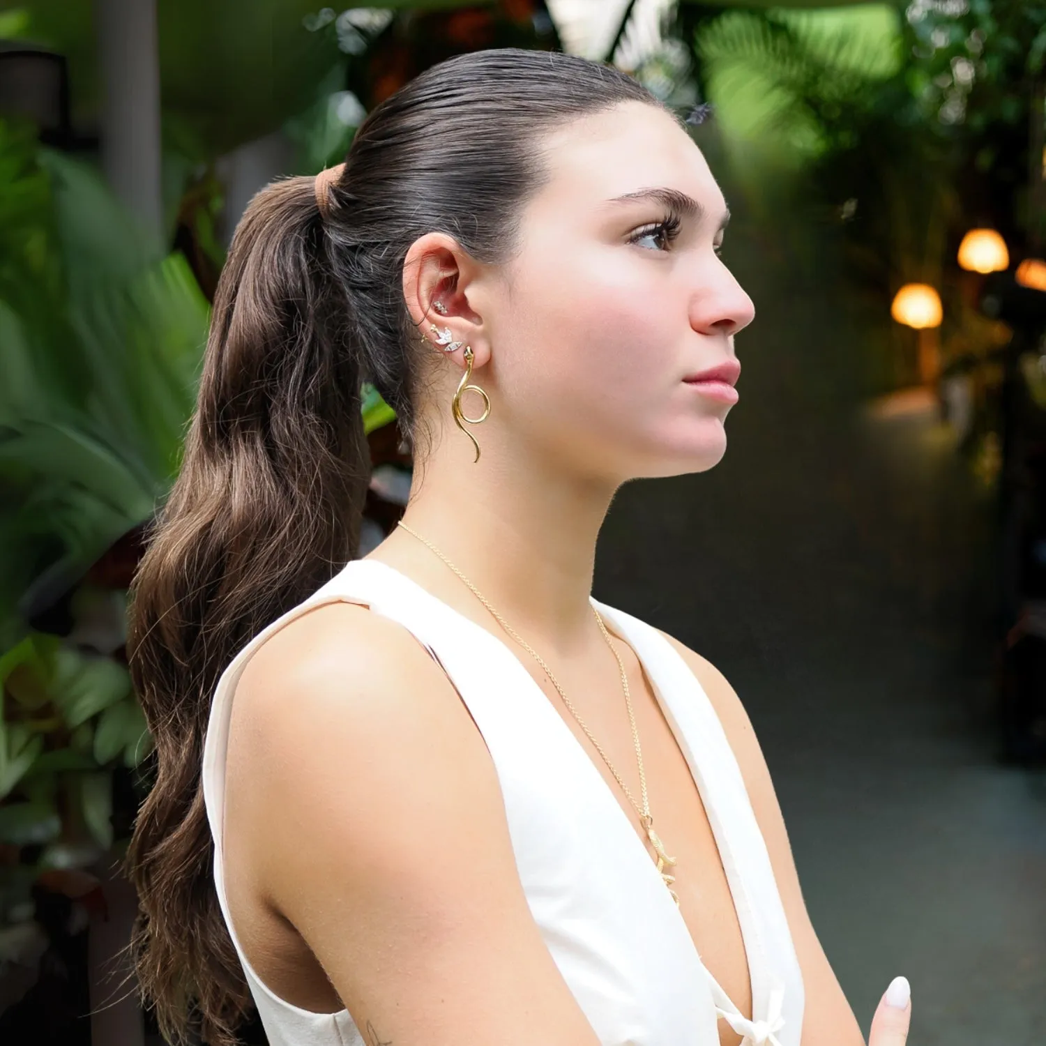 Onyx Eyed Serpent Gold Earrings