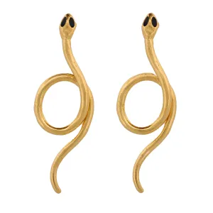 Onyx Eyed Serpent Gold Earrings