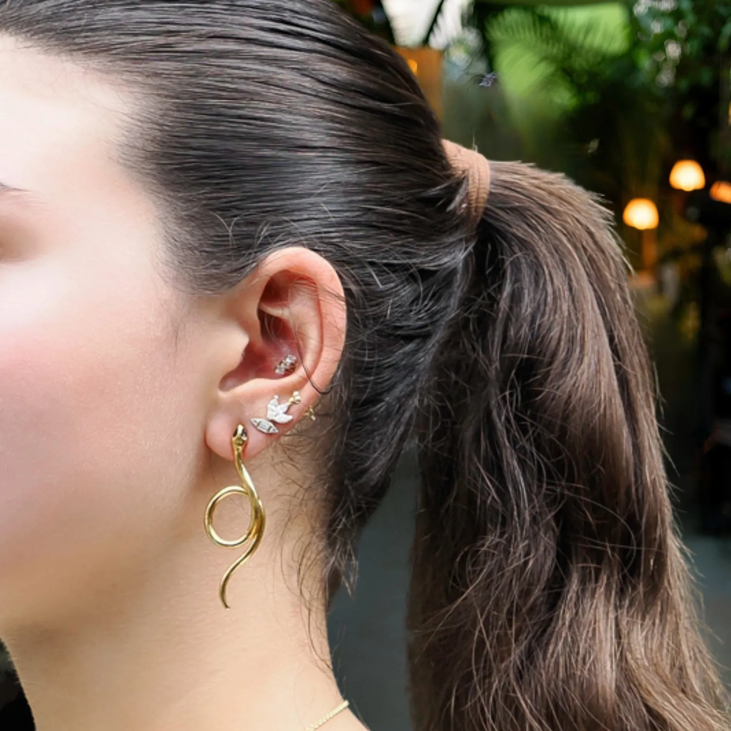 Onyx Eyed Serpent Gold Earrings