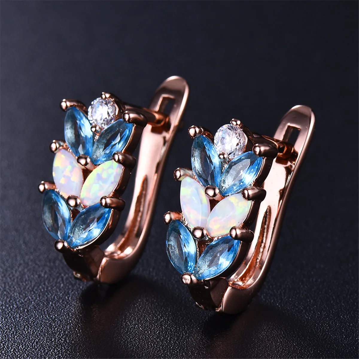 Opal & Crystal 18K Rose Gold-Plated Leverback Earrings