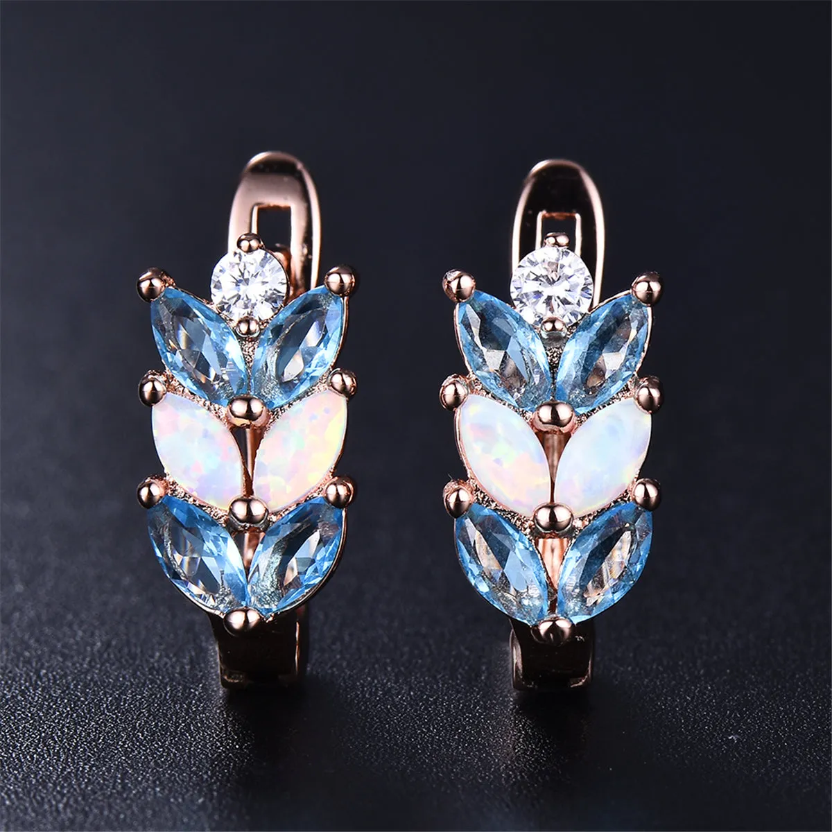 Opal & Crystal 18K Rose Gold-Plated Leverback Earrings