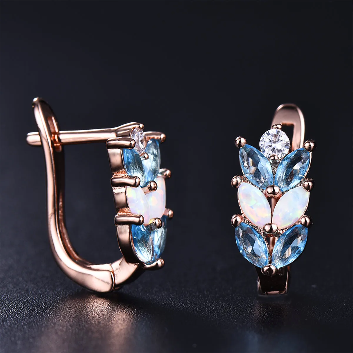 Opal & Crystal 18K Rose Gold-Plated Leverback Earrings