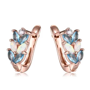 Opal & Crystal 18K Rose Gold-Plated Leverback Earrings