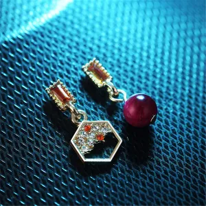 Orange & Purple Agate & Crystal Geometric Asymmetrical Drop Earrings