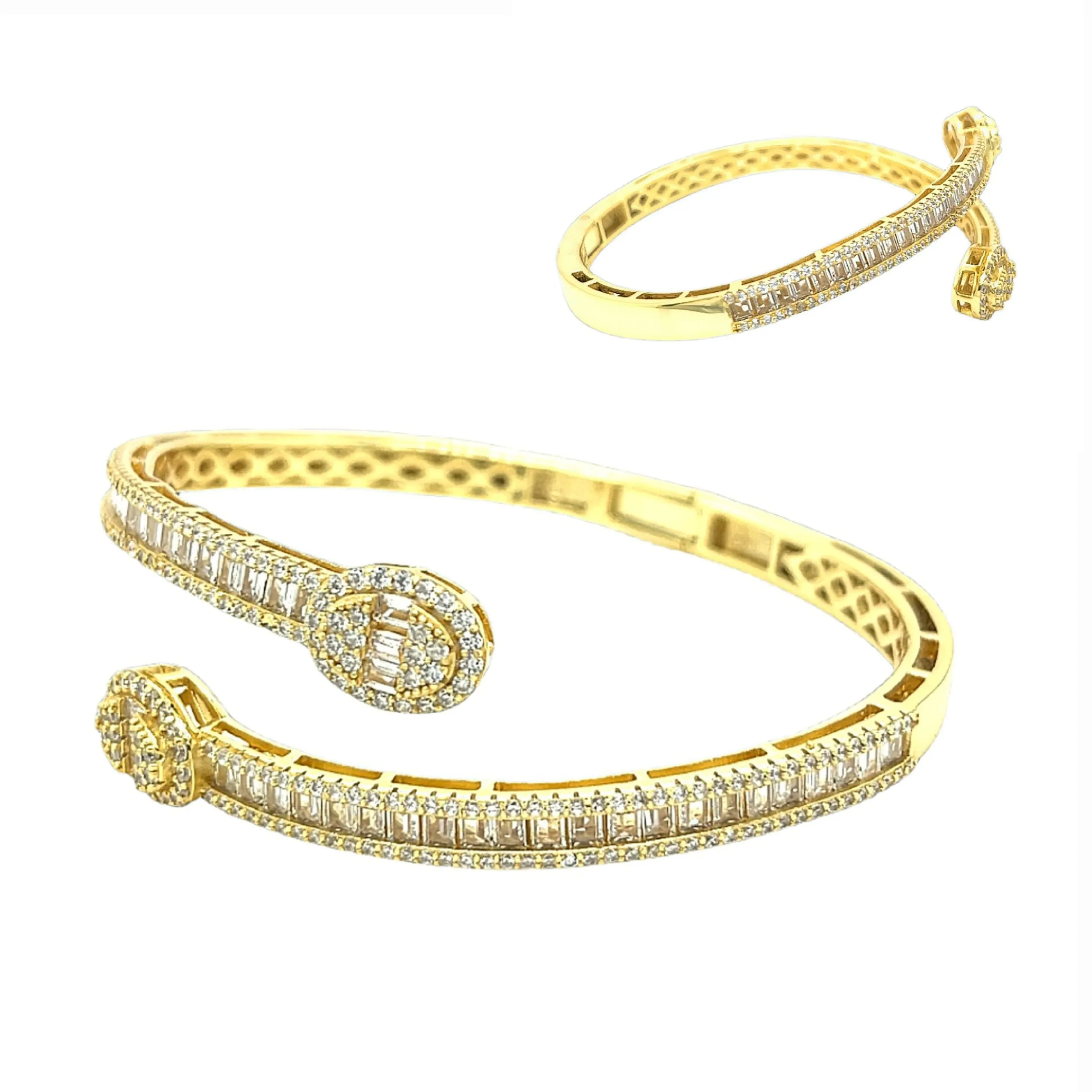 Oval Shaped Bling Iced Out Baguette & Round Zirconia Bracelet Bangle