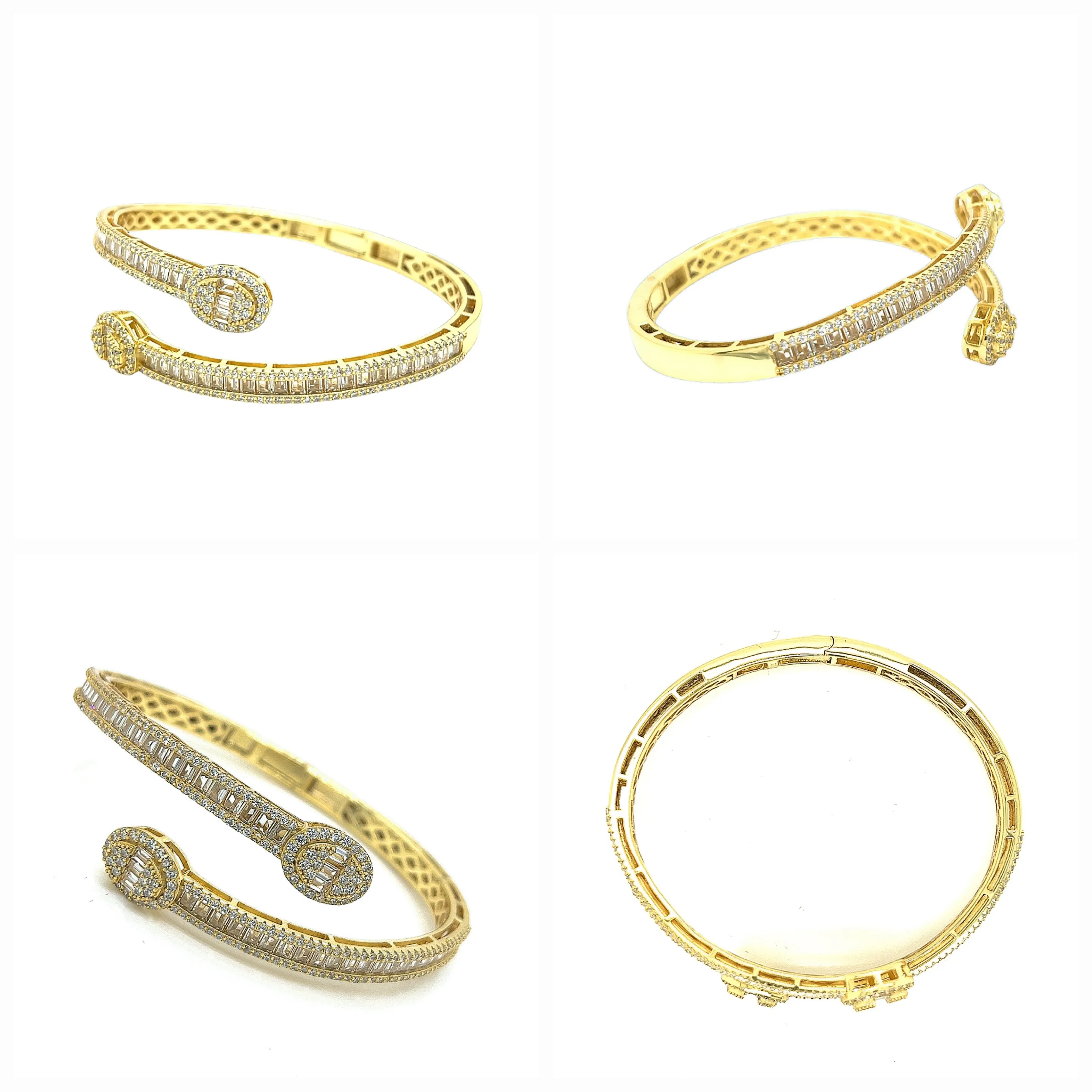 Oval Shaped Bling Iced Out Baguette & Round Zirconia Bracelet Bangle