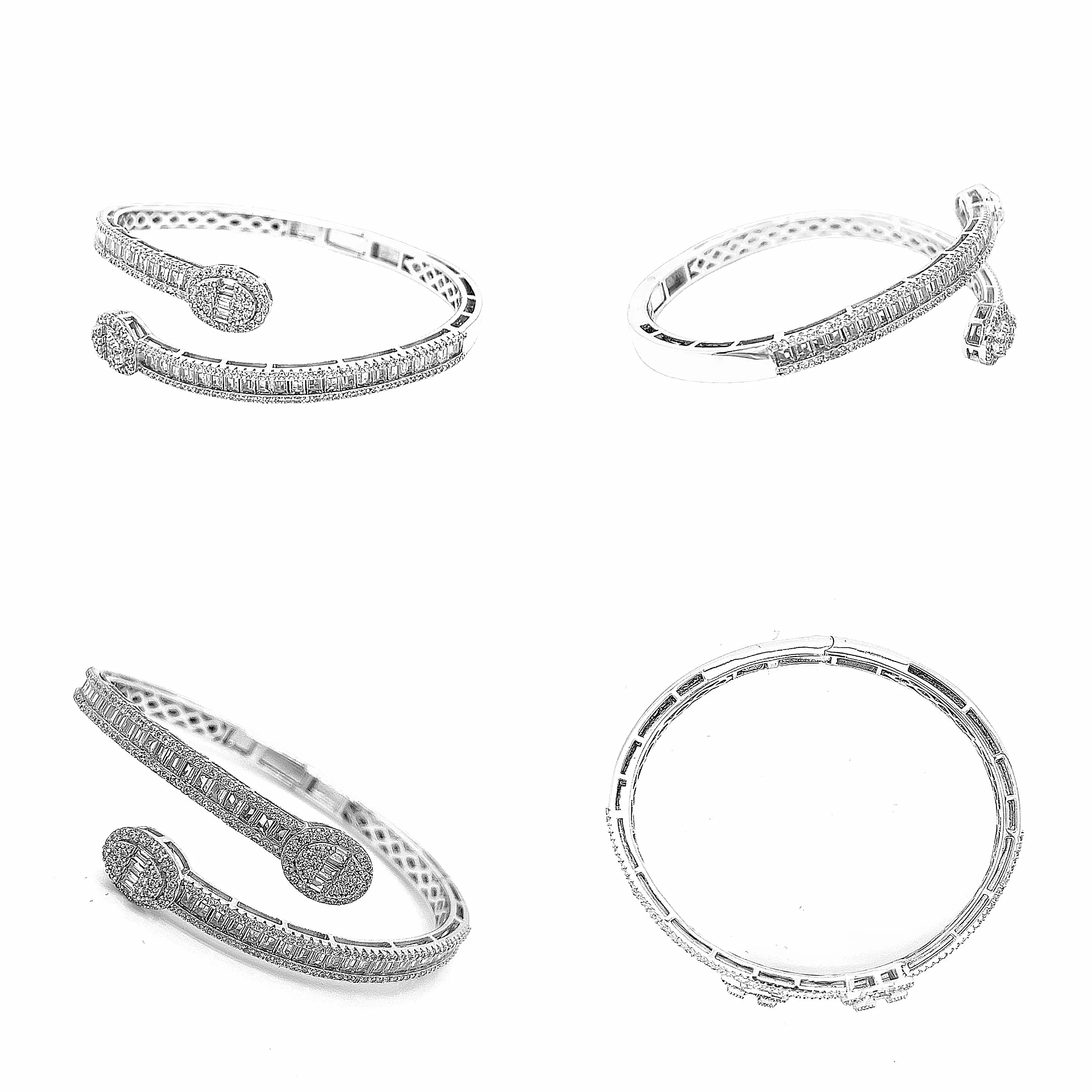 Oval Shaped Bling Iced Out Baguette & Round Zirconia Bracelet Bangle