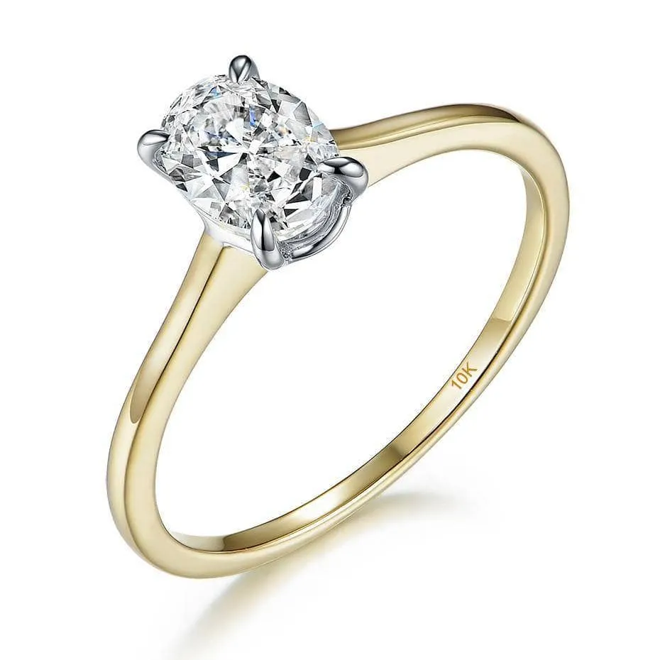 Oval Solitaire Diamond 10K Yellow Gold Engagement Ring