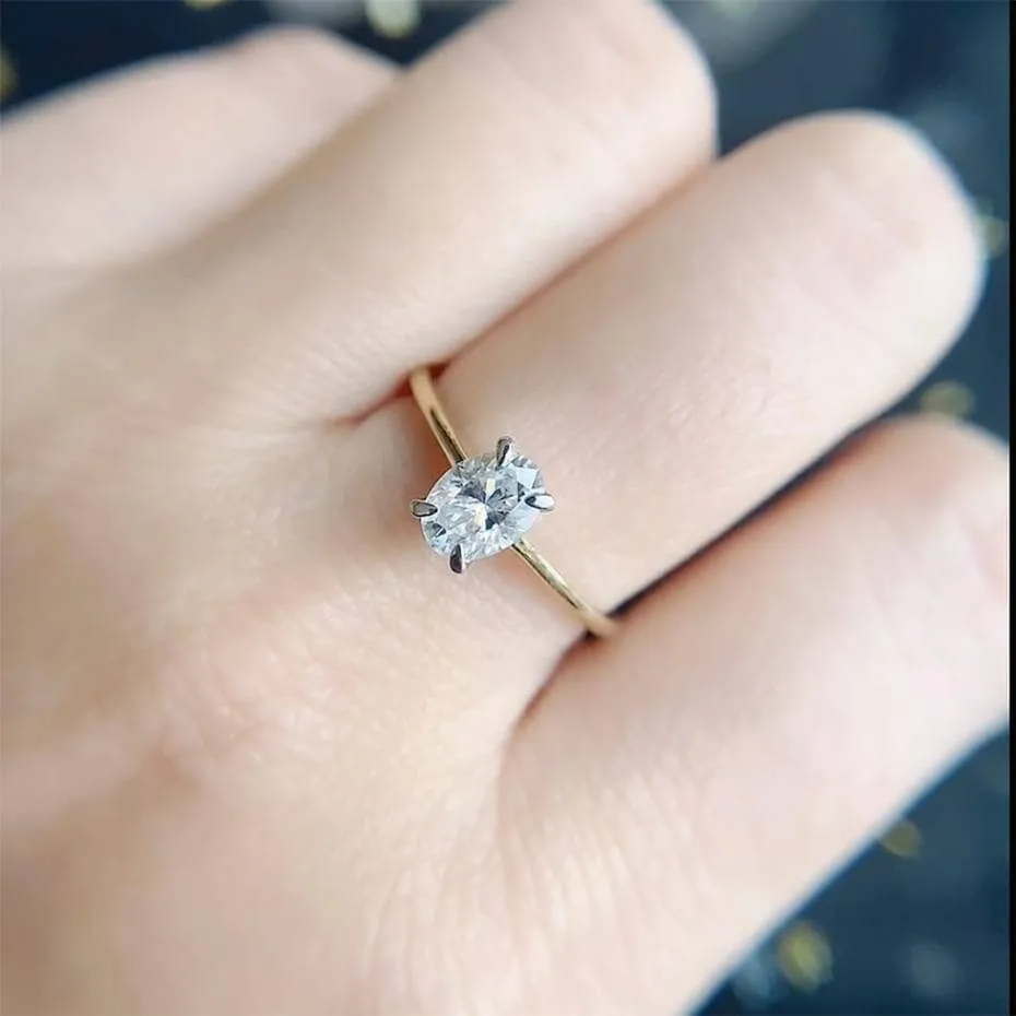 Oval Solitaire Diamond 10K Yellow Gold Engagement Ring