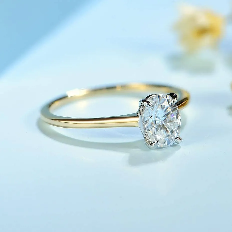 Oval Solitaire Diamond 10K Yellow Gold Engagement Ring