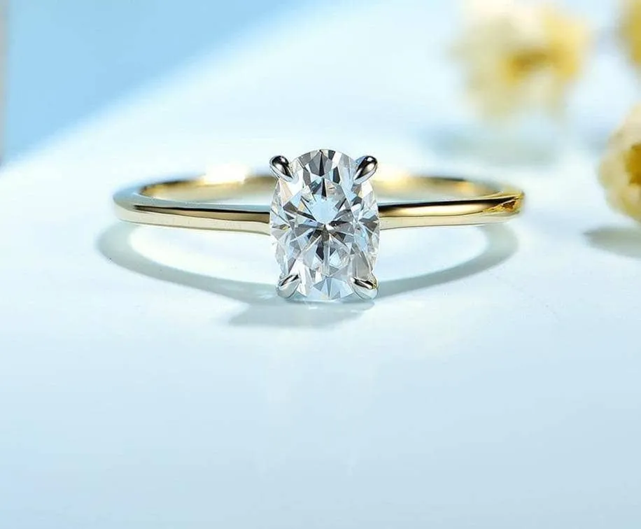Oval Solitaire Diamond 10K Yellow Gold Engagement Ring
