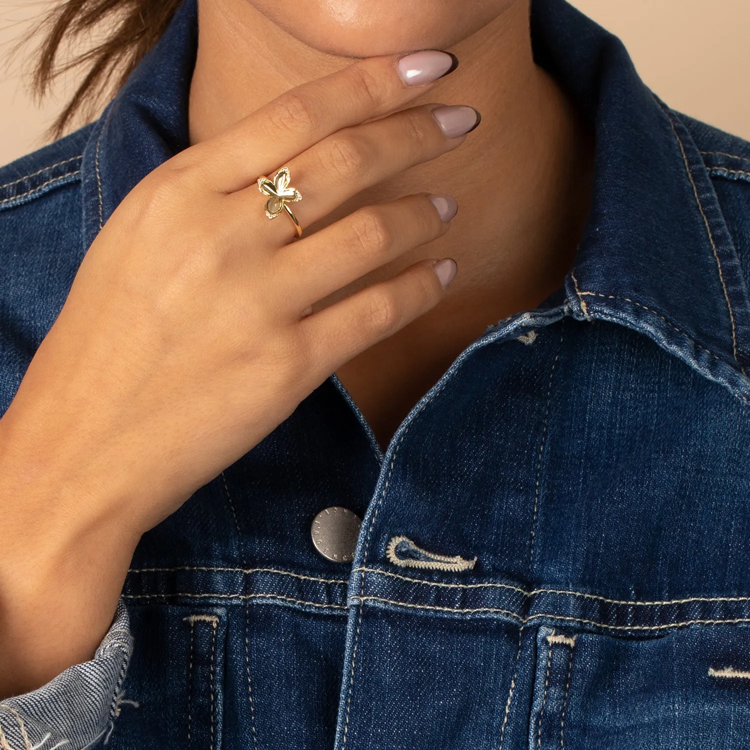 Pave Accented Four Leaf Flower Ring