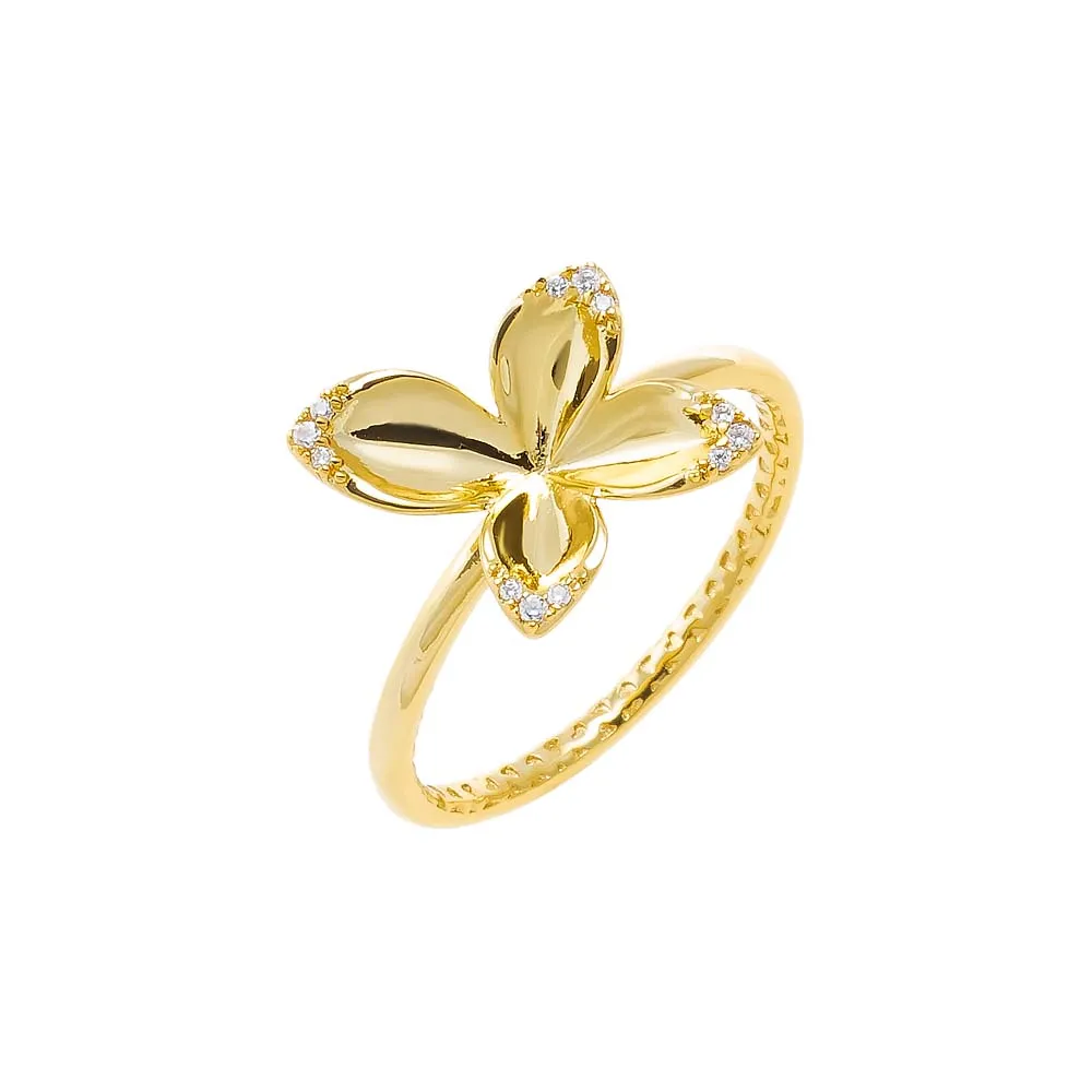 Pave Accented Four Leaf Flower Ring