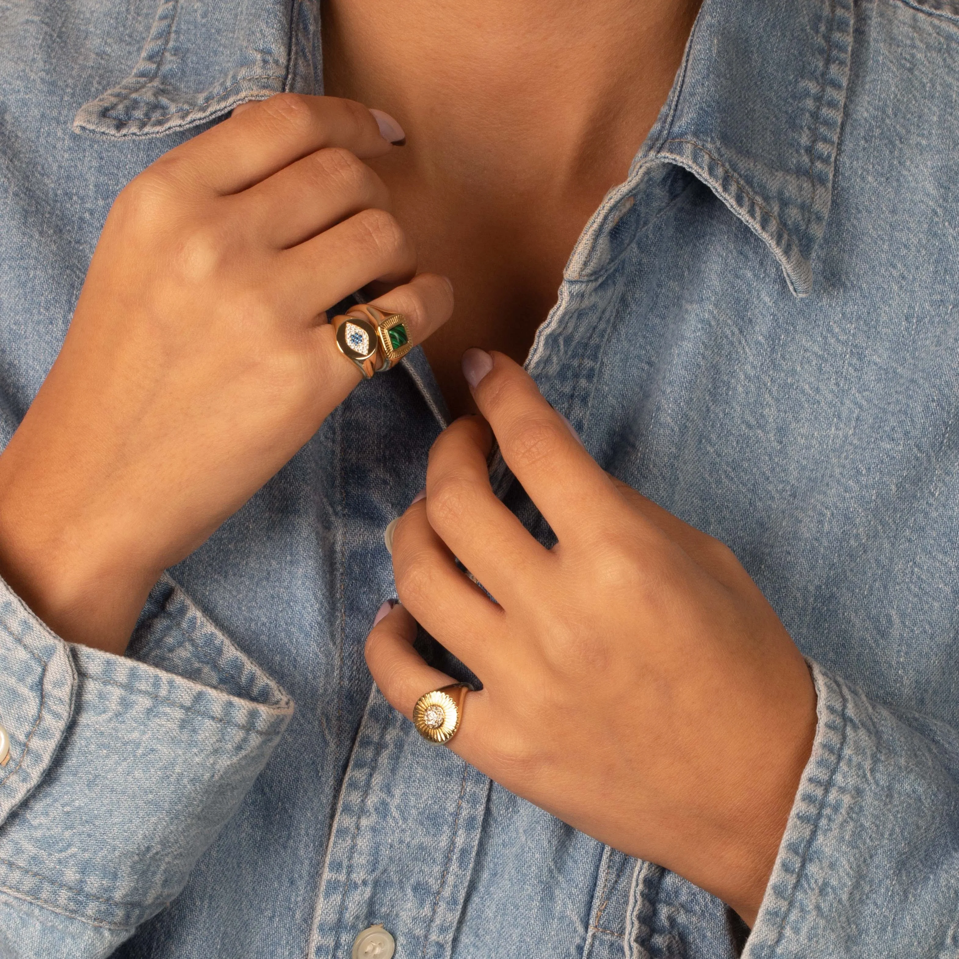 Pave Accented Oval Ridged Signet Pinky Ring