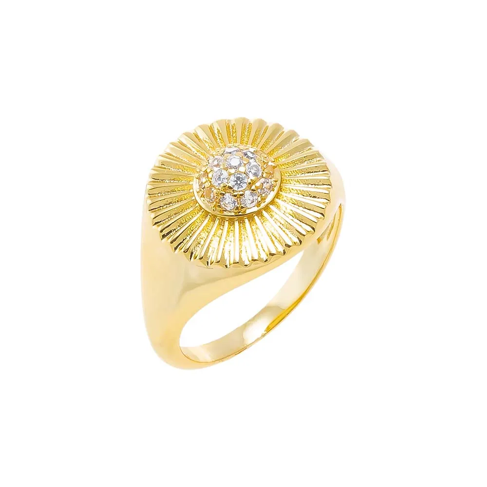 Pave Accented Oval Ridged Signet Pinky Ring