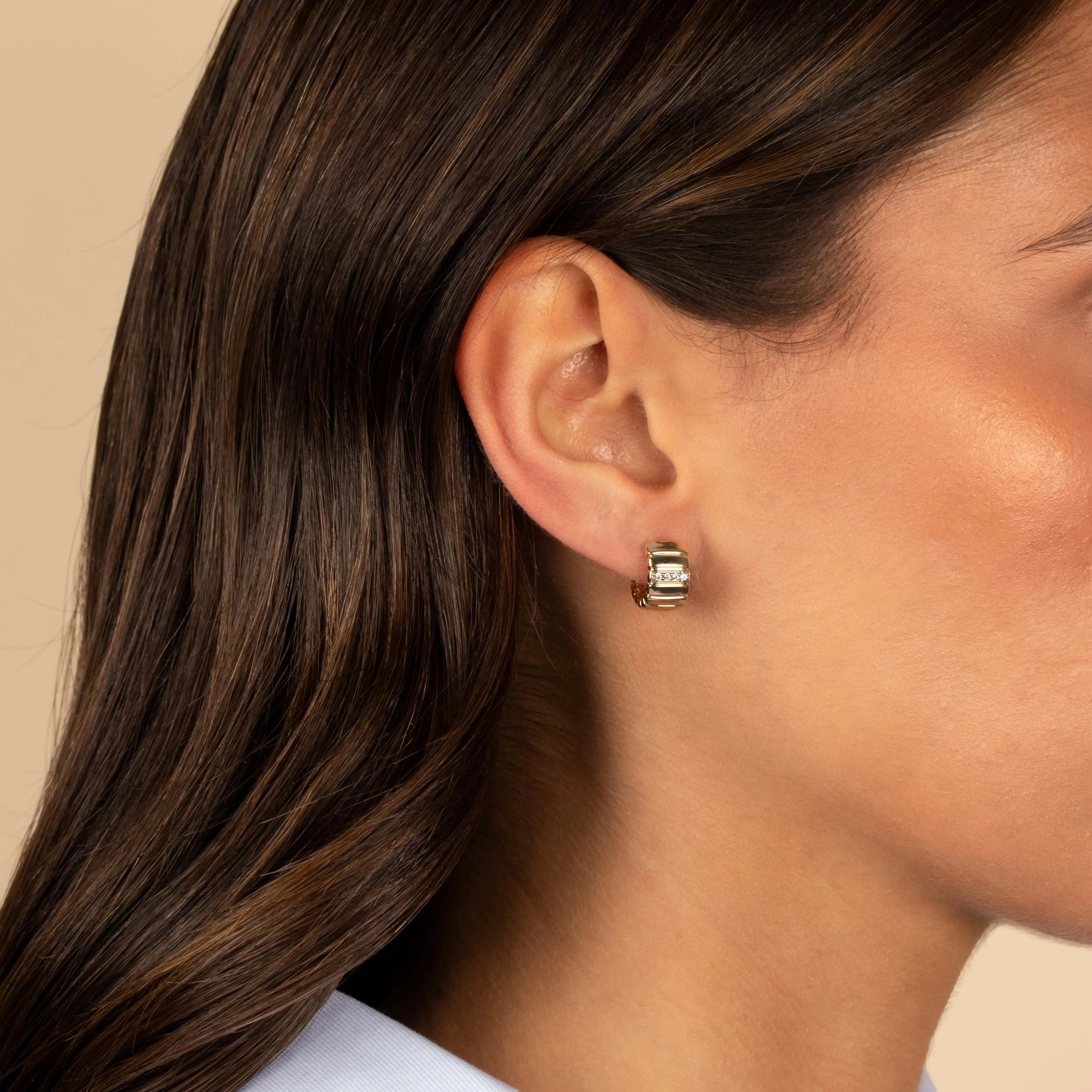 Pave Accented Ridged Box Hoop Earring