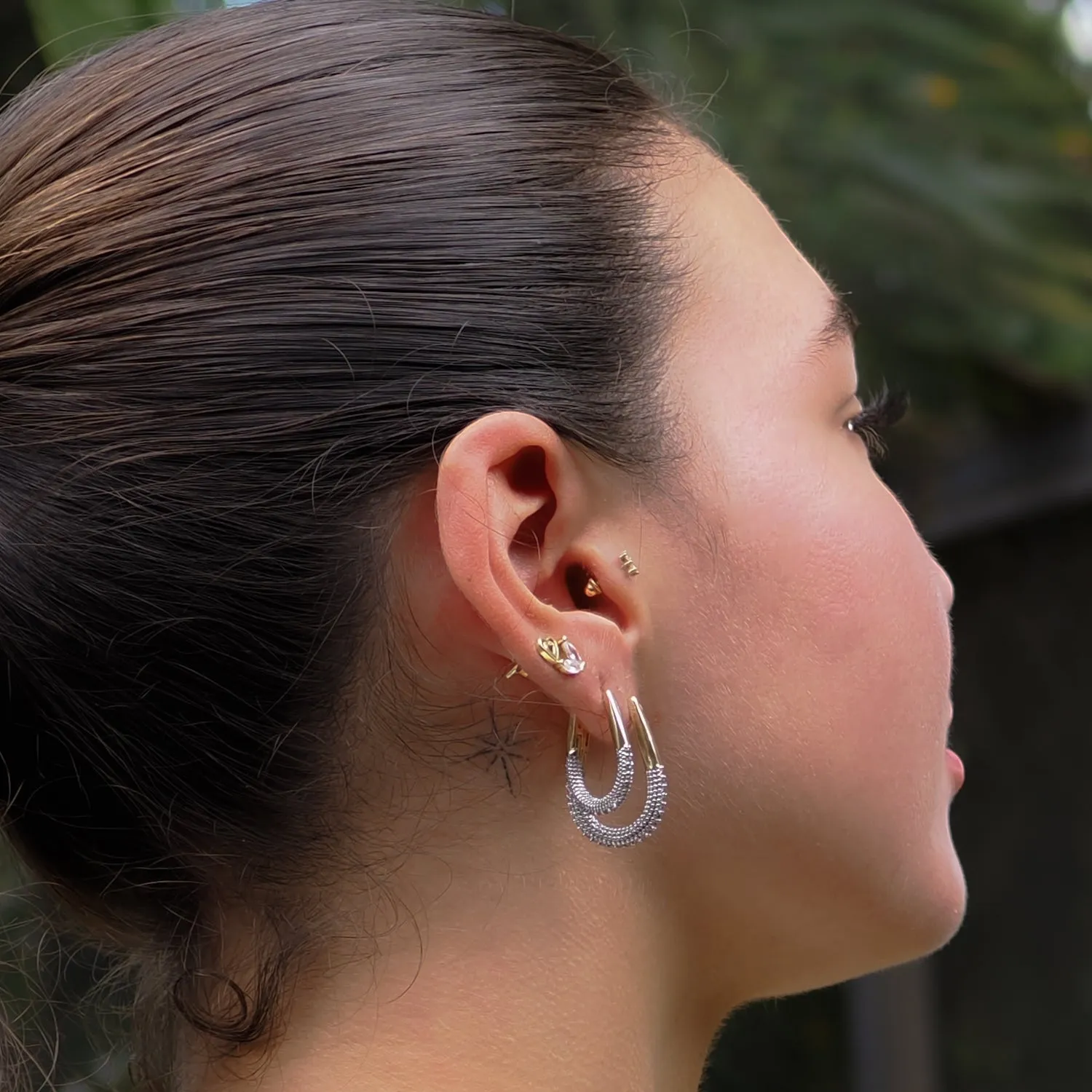 Pave Diamonds Gold Hoop Mini Size Earrings